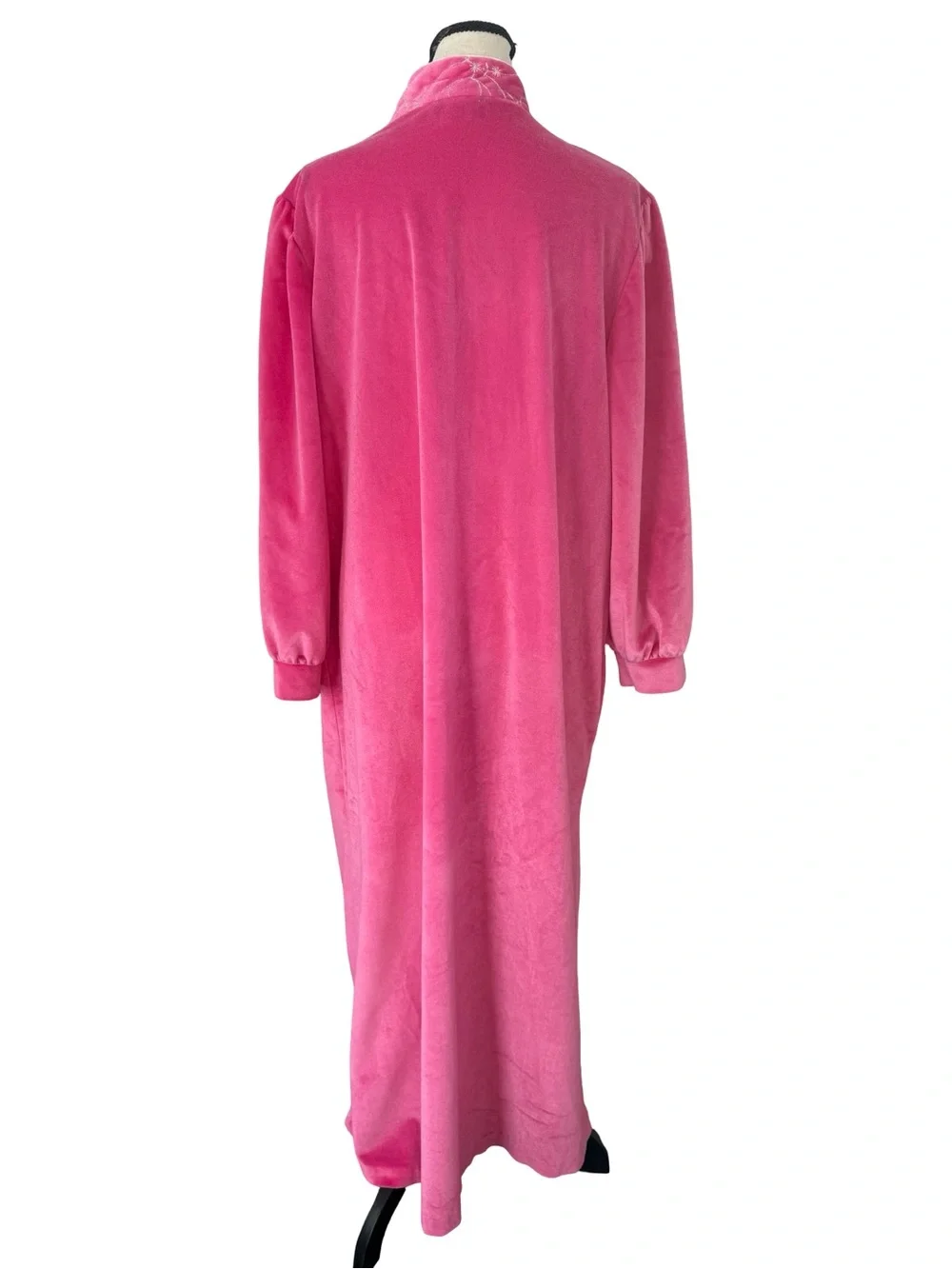Vintage Vandemere Pink Velour Robe Housecoat Embroidered Maxi Zip Front Large
